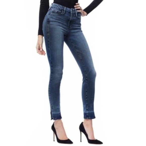 NWOT Good American Good Leg Split Hem Skinny Ankle Jeans Blue167
